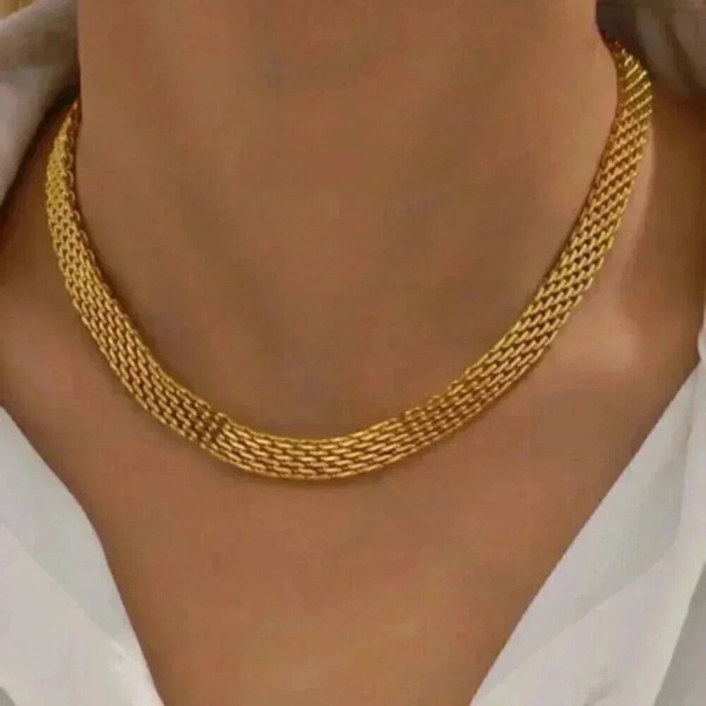 18k Gold Filled Mesh Chain Necklace 15 inches adjustable to 17.5 inches